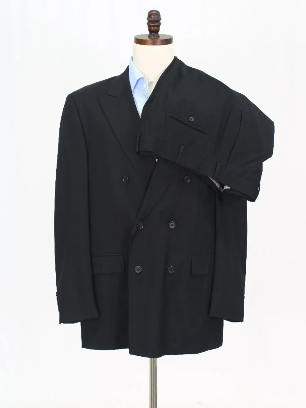 Pronto Uomo 44L 38x30 Black Full Suit Double-Breasted Solid R928